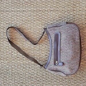 Liz CLAIBORNE brown cloth wool leather shoulder bag purse.  Excellent condition!